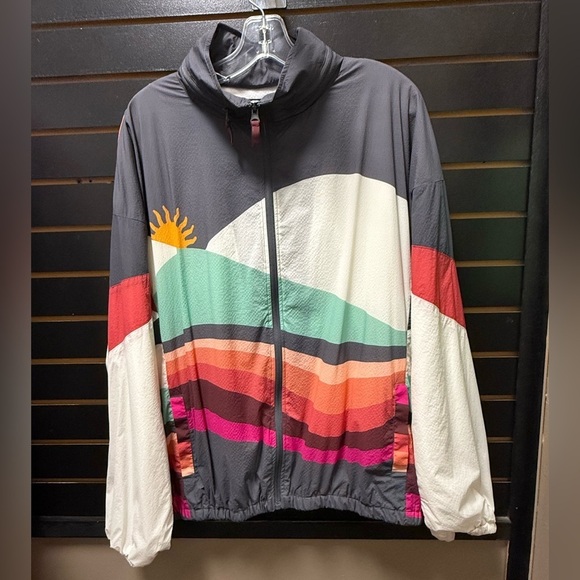 The Upside Jackets & Blazers - The Upside Women’s L Colorblock Windbreaker Jacket Sunset Stripes Retro Sport